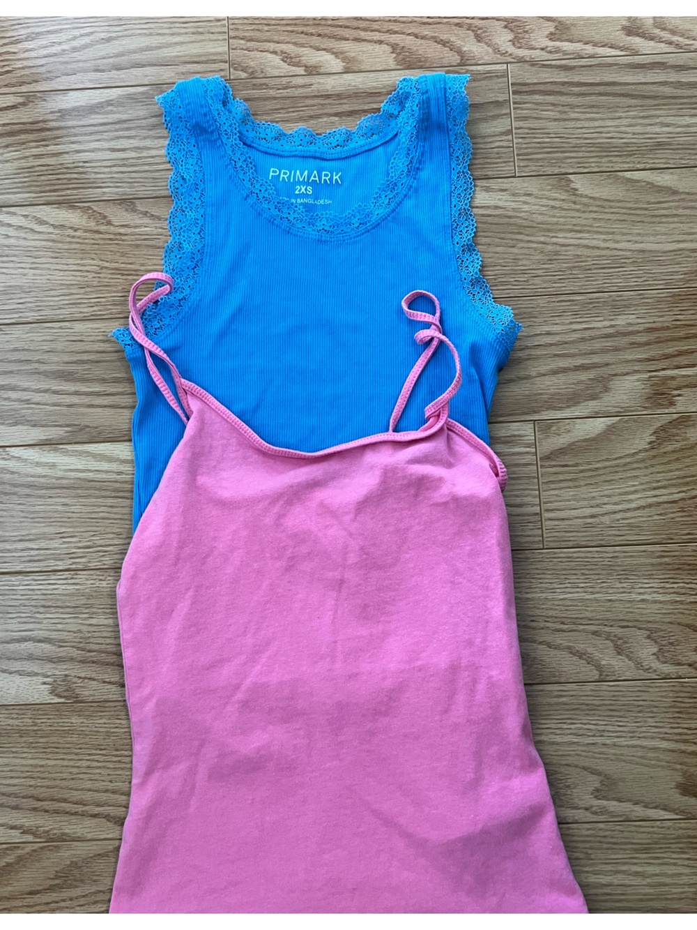 Primark Pink Spaghetti Strap Cami with Blue Lace-Trim Tank